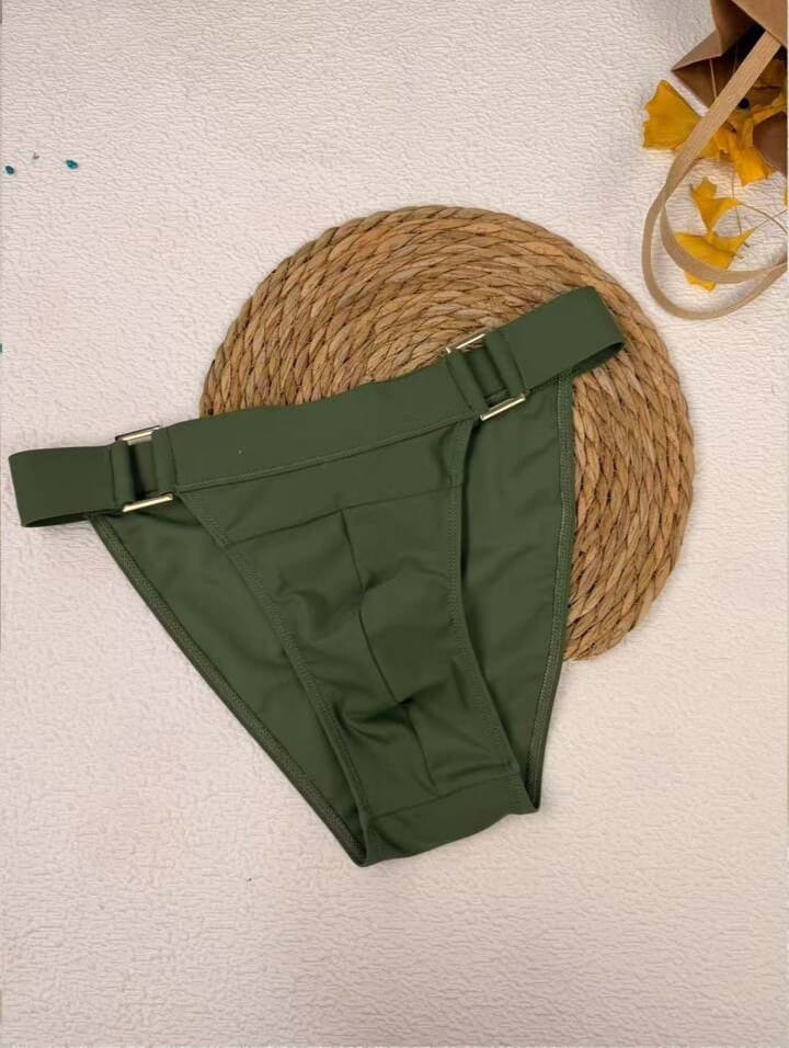 Olive swim brief with metal accents